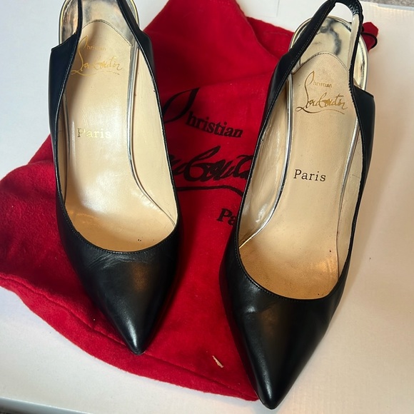 Christian louboutin 100 black and silver leather slingbacks sz38 - Picture 2 of 9